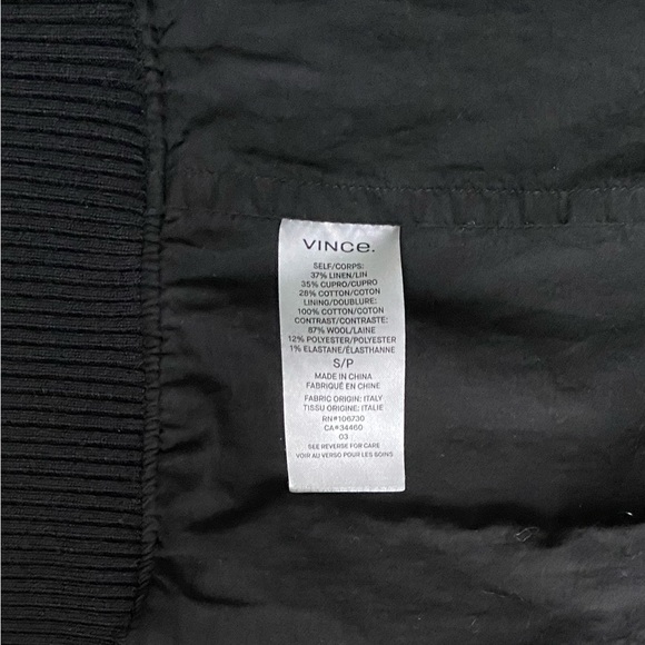 VINCE Classic Sleek Linen Blend Cropped Black Bomber Jacket Womens Size S - Picture 11 of 12